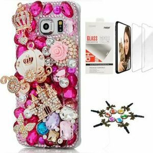 STENES S9+ Protective Case - Bling 3D Crystal Bowknot & Rose Crown Wallet